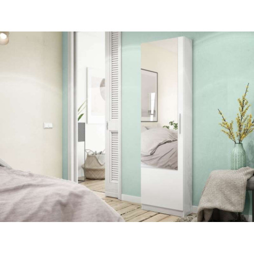 Meuble à Chaussures Kristal 1 Porte avec Miroir (Blanc Arctique) | Kitdescans