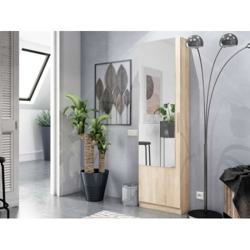 Meuble à Chaussures Kristal 1 Porte avec Miroir (Chêne Canadien) | Kitdescans