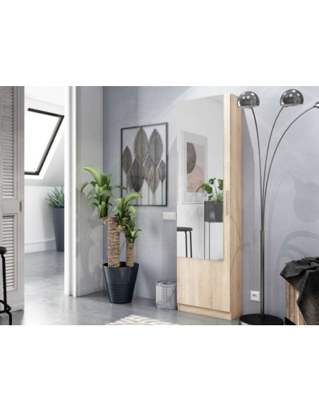 Meuble à Chaussures Kristal 1 Porte avec Miroir (Chêne Canadien) | Kitdescans