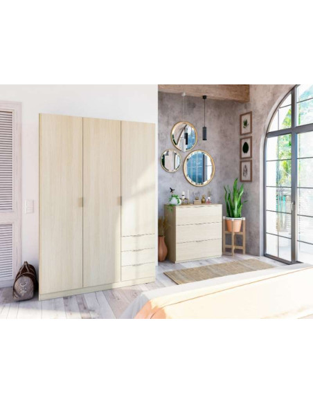 Armoire 3 Portes avec 3 Tiroirs / Chêne | Kitdescans