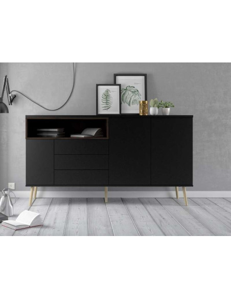 Buffet Roomers Noir 3 tiroirs et 2 portes | Kitdescans Buffet Roomers Noir 3 tiroirs et 2 portes | Kitdescans