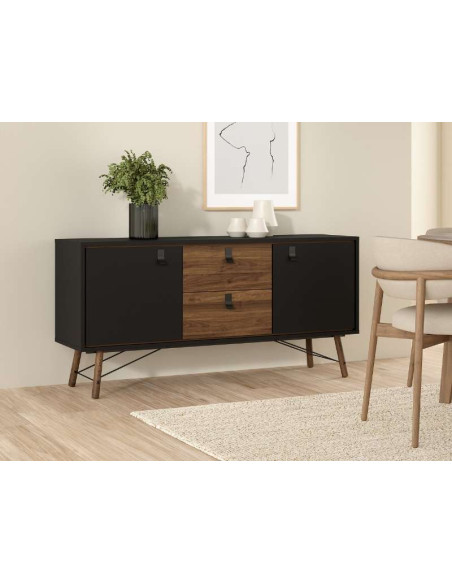 Aparador RY Negre Noguera de 2 calaixos / 2 portes | Kitdescans