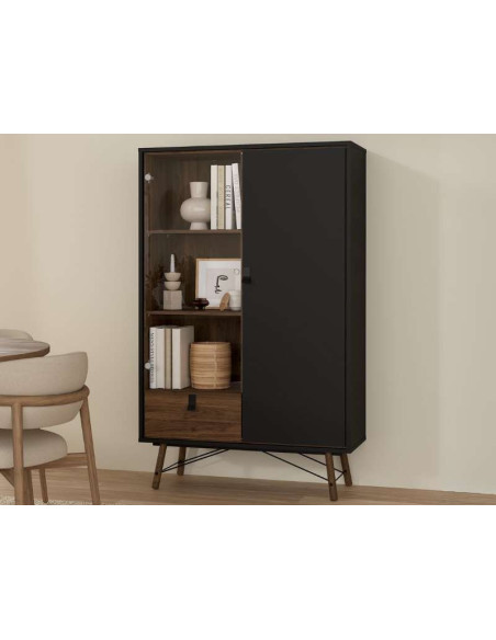 Vitrina RY Negre Noguera 1 calaix / 2 portes | Kitdescans