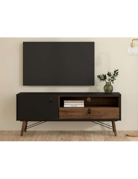 Mueble de televisión RY Negro Nogal 1 cajón / 1 puerta | Kitdescans