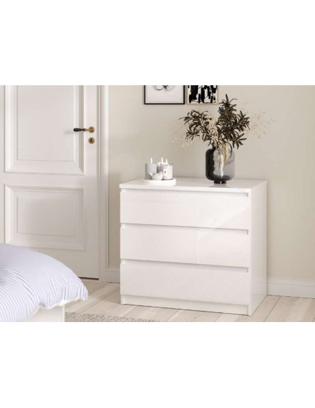 Commode Naia 3 Tiroirs - Blanc Brillant | Kitdescans