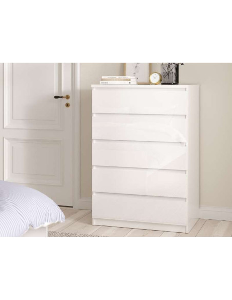 Naia Dresser 5 Large Drawers - Glossy White | Kitdescans