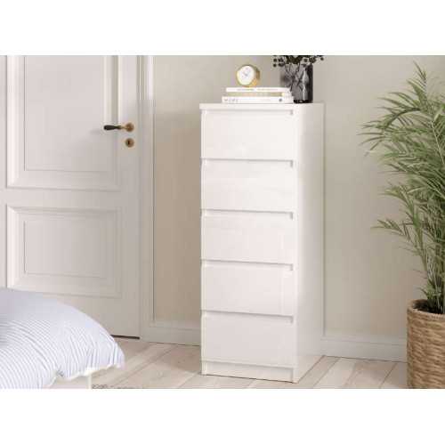 Naia Dresser 5 Small Drawers - Glossy White | Kitdescans