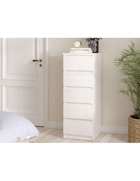 Commode Naia 5 Tiroirs - Blanc Brillant | Kitdescans