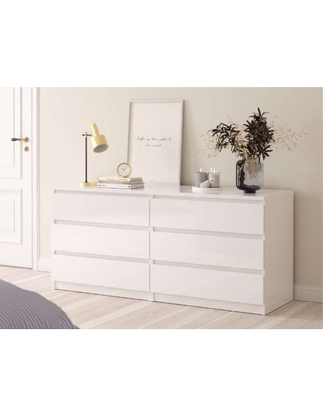 Commode Naia 6 Tiroirs - Blanc Brillant | Kitdescans Commode Naia 6 Tiroirs - Blanc Brillant | Kitdescans