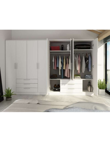 Armoire Eco+ 3 Tiroirs / 4 Portes / Blanc | Kitdescans Armoire Eco+ 3 Tiroirs / 4 Portes / Blanc | Kitdescans