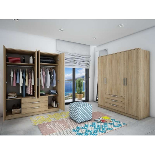 Eco+ Wardrobe 3 Drawers / 4 Doors / Oak | Kitdescans
