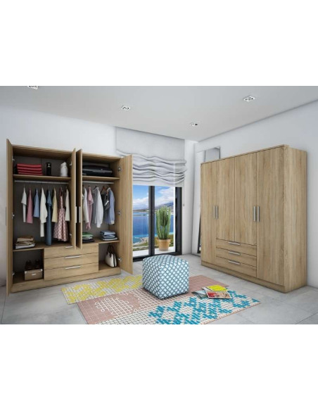 Armario Eco+ 3 Cajones / 4 Puertas / Roble | Kitdescans Armario Eco+ 3 Cajones / 4 Puertas / Roble | Kitdescans