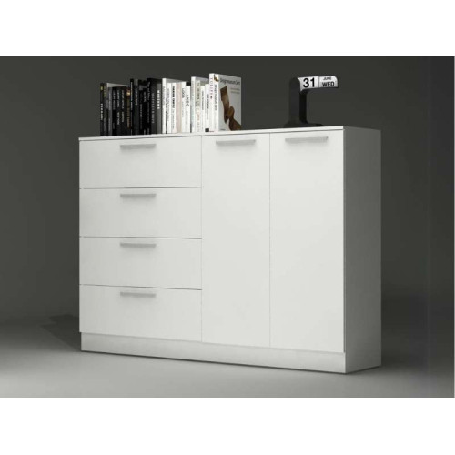 Commode Eco+ à 4 Tiroirs / 2 Portes / Blanc | Kitdescans