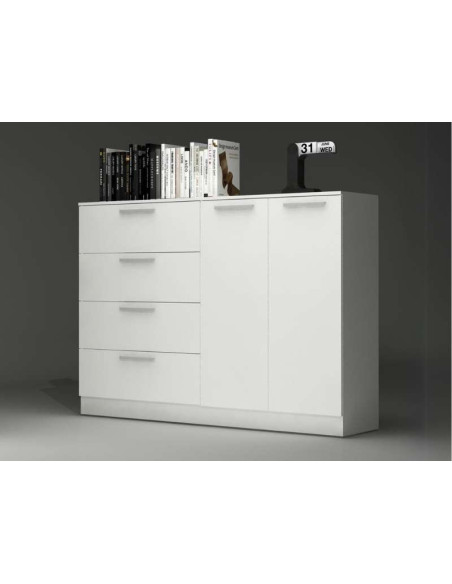Commode Eco+ à 4 Tiroirs / 2 Portes / Blanc | Kitdescans