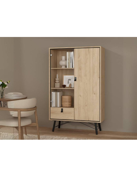 Vitrine Ry 1 Tiroir Et 2 Portes Jackson Hickory | Kitdescans Vitrine Ry 1 Tiroir Et 2 Portes Jackson Hickory | Kitdescans