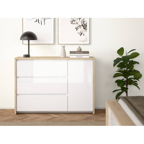 Buffet Next 3 Tiroirs Et 1 Porte Chêne Blanc | Kitdescans