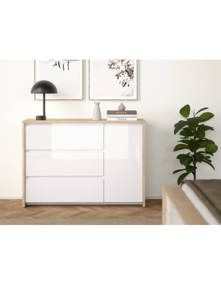 Buffet Next 3 Tiroirs Et 1 Porte Chêne Blanc | Kitdescans Buffet Next 3 Tiroirs Et 1 Porte Chêne Blanc | Kitdescans