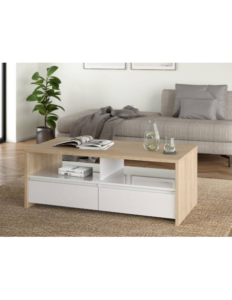 Table Basse Next 2 Tiroirs Chêne Blanc | Kitdescans Table Basse Next 2 Tiroirs Chêne Blanc | Kitdescans