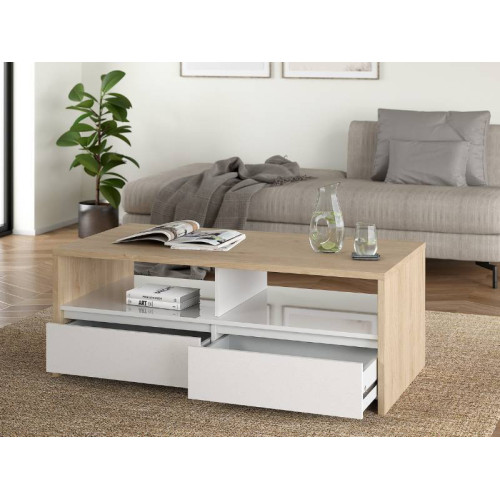 Mesa De Centro Next 2 Cajones Roble Blanco | Kitdescans