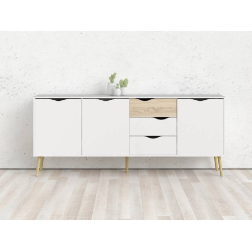 Aparador Oslo 3 Cajones Y 3 Puertas Roble Blanco | Kitdescans