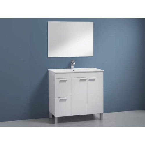 Mueble Lavabo Aktiva 2 Cajones Y 2 Puertas Con Espejo Blanco | Kitdescans