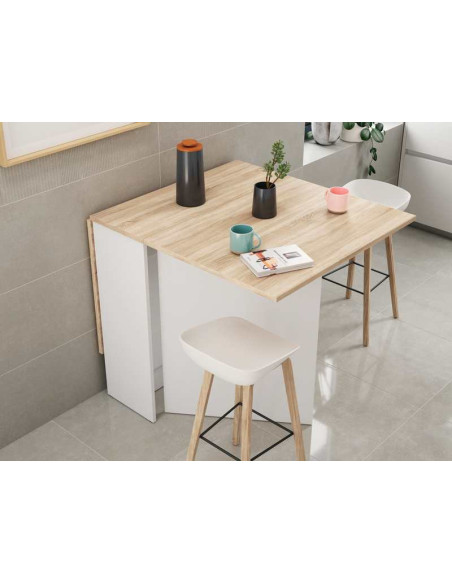 Mesa de Cocina Fly Plegable blanco Artik y roble Canadian