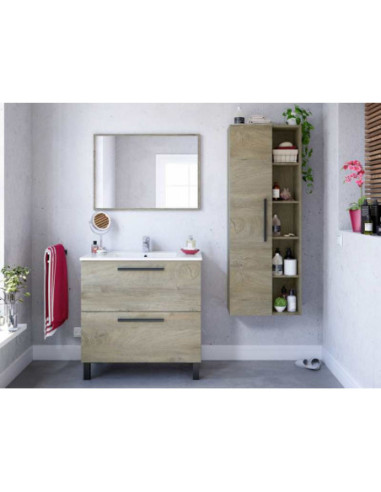 Mueble Lavabo Athena 2 cajones y espejo roble Alaska